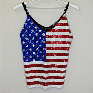 Miss Chievous Sequin Flag Tank Top Womens Size XL Adjustable Spaghetti Strap